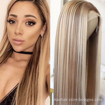 Transparent  Lace Front Blonde Lace Front Wig Ombre Synthetic Hair Wig Middle Part  synthetic hair wigs with highlights